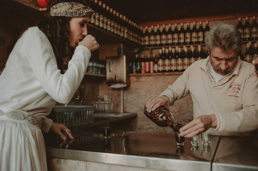 bride drinking ginjinha - brides inspiration wedding photographer