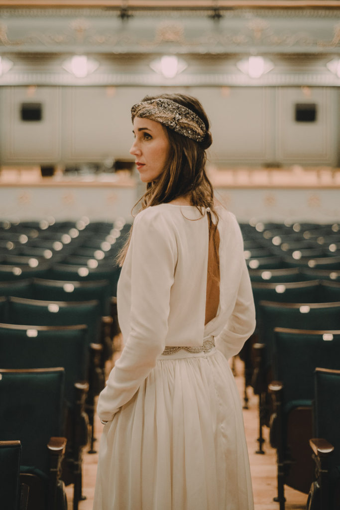 bride at the theatre room - brides inspiration wedding photographer