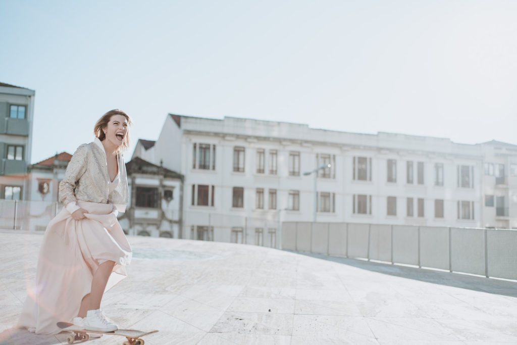 Joana skating in wedding dress - bride inspiration wedding photographer